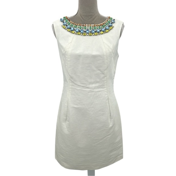 Shoshanna Embellished Sleeveless Cotton Shift Dress - White - Size 8 - NWT - Picture 2 of 9
